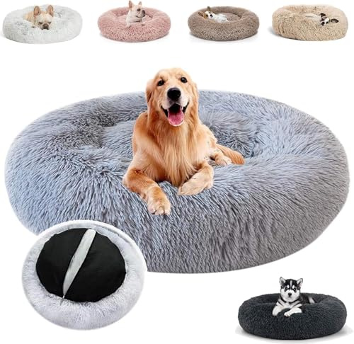 JRUI hundekörbchen für kleine Hunde und Katze, Rund Plüsch hundebett Katzenkissen, katzenbett, Abwaschbar Hundekissen hundesofa, Haustierbett Flauschig, Grau 60cm