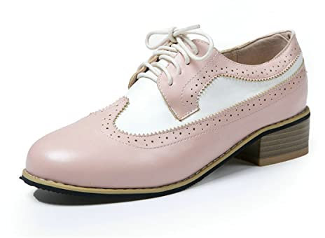 Chaussures Oxford en cuir PU perforées à lacets pour femme, rose clair, 42 EU