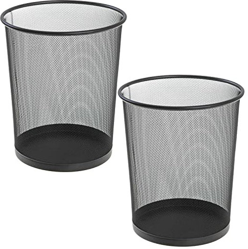 Mesh Waste Paper Bin Basket (Pack of 2) Durable Metal Wire Garbage Rubbish Trash Can For Home Office Bedroom Kitchen Dorm Rooms-Color: BLACK-Capacity: 20 Liters