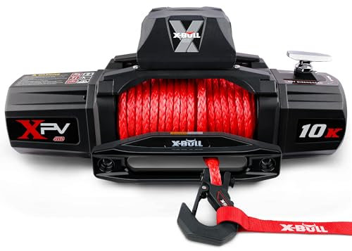 X-BULL Seilwinde, 4535 kg, Tragfähigkeit, elektrische Seilwinde, 12 V, synthetische Seilwinde, wasserdicht, IP67, elektrische Seilwinde mit Hawse Fairlead, mit kabelloser Handfernbedienung und