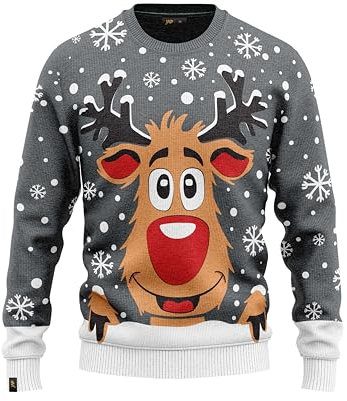 JAP Rudolf das Rentier Grau - Lustiger Hässlicher Weihnachtspullover Für Damen und Herren Ugly Christmas Sweater - 3-4Y