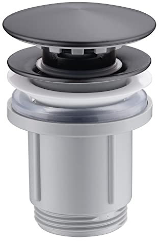 Mice VCC022 Robinet de vidange universel avec ou sans trop-plein Compatible avec lavabos et bidons – Bonde de lavabo – Installation facile, avec ou sans trop-plein, Pop-Up Black Gun Metal-VCC022