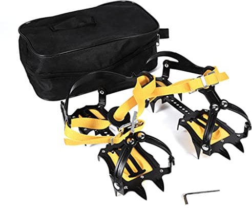 1 Pair of 10-Teeth Crampons, Strap Binding Type Ice Snow Grips Slip Resistant Cleats, Anti Slip Adjustble Cleats for Shoes Boots