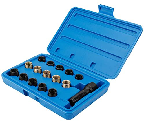 Zündkerzengewinde Reparatur Set,Helicoil Kit M14X1.25, Zündkerze Gewinde Reparatursatz Autowartungswerkzeuge,16-Teilig Zündkerzenhäfen Tap Faden Reparaturwerkzeuge Retheading Kit