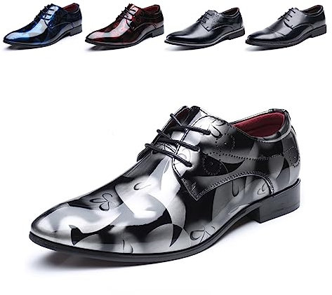 Anzugschuhe Herren Oxford Derby Schuhe Brogues Lederschuhe Hochzeitsschuhe Schnürhalbschuhe Klassischer Business Schnürschuh 1012 Grau Größe 42
