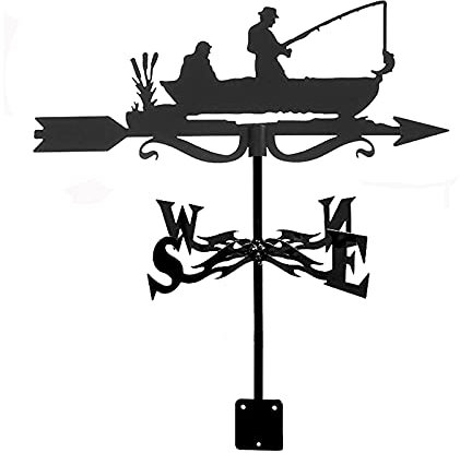 Wetterfahne Surfer Angler Handgefertigte Wetterhahn Edelstahl Wetterfahne Richtungsanzeige für Außendach Garten Mount Hof Dekor (Fisherman)