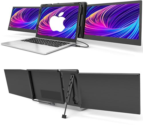 Alecewey Triple Portable Monitor for Laptop Screen Extender Dual Monitor Extender 12 Inch FHD 1080P IPS Display Extender 2 Type-C P2S for 13-16.5 Inch Computer【Only Mac OS】
