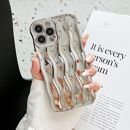 XIZYO Hülle Kompatibel mit iPhone 14 Pro Max, Wasser Ripple Muster Niedlich Curly Wave Rahmen [rutschfest] Silikon Stoßfeste Handyhülle, Frauen Mädchen Schlanke Weiche TPU Schutzhülle, Silber