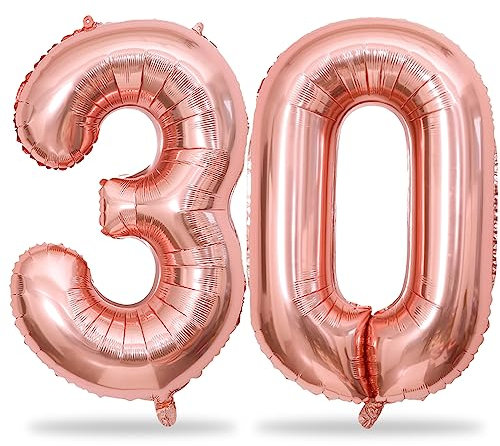 Lingqiang Rose Gold Number 30 Balloons, 40 Inch Rose Gold Mylar Foil Number 3 & 0 Balloons for Women, Self Inflating 30th Birthday Balloons for 30 Year Old Anniversary Birthday Party decor Supplies