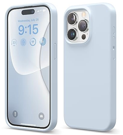 elago Liquid Silicone Case Compatible with iPhone 15 Pro Case, Premium Silicone, Full Body Protective Cover [4 Layer Shockproof Structure], Anti-Scratch Soft Microfiber Lining (Light Blue)