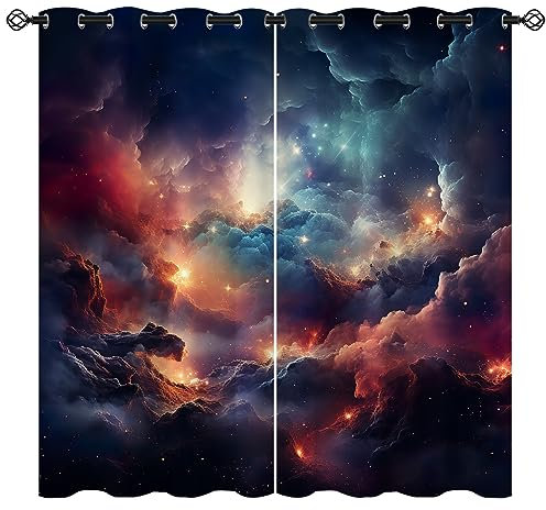 Universe Verdunkelungsvorhänge für Mädchen und Jungen, Heimdekoration, schwarzes Loch, Weltraum, Galaxie, Nebel, kühle Ösen, wärmeisolierte Vorhänge, Verdunkelung, Fenstervorhang für Schlafzimmer,