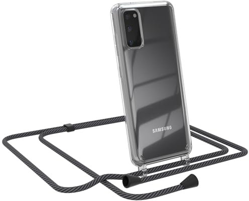 EAZY CASE - Handytasche zum Umhängen - kompatibel mit Samsung Galaxy S20 / S20 5G, Handyhülle mit Band, Transparent Kameraschutz, Lanyard in Schwarz/Anthrazit mit Clips Schwarz