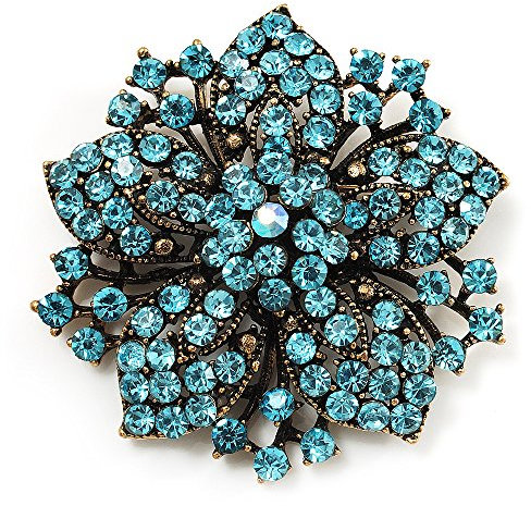 Broche victorienne en forme de fleur (or antique et bleu turquoise), taille unique