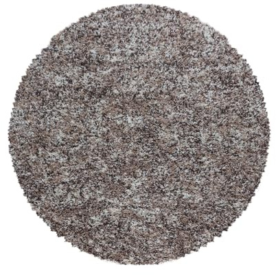 Carpetsale24 Runder Hochflor Teppich Ø 160 cm Beige – Meliertes Design, Weich & Pflegeleicht, Shaggy Teppich mit Jute-Rücken – Perfekt für Wohnzimmer