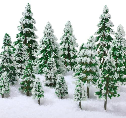 Skylety 35 Stück Mini-Schneekiefer Modellbäume 1,97-5,9 Zoll, 6 Größen Miniatur-Sisal Schnee Frost Bäume für Weihnachten Dorf Dekoration Zug Landschaft Winter Ornamente DIY Handwerk