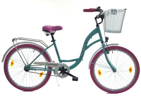 T&Y Trade 24 Zoll Kinder Mädchen City Fahrrad Mädchenfahrrad Bike Rad STVO Beleuchtung Reflex BLAU mit PINK 1 Gang Rücktritt
