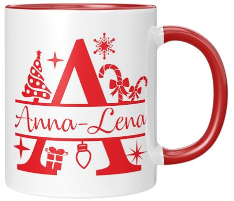 TassenTicker - Namenstasse - Weihnachtstasse - Personalisiert - mit Wunschname - mädchen - junge - Tasse mit Namen - Geschenkidee - Rot