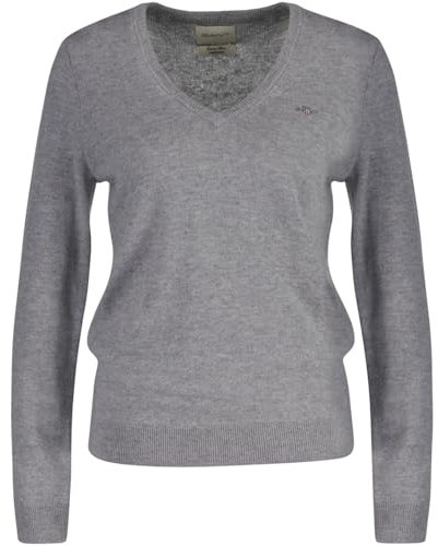 GANT Womens Lambswool V Neck Sweater Grey Melange M