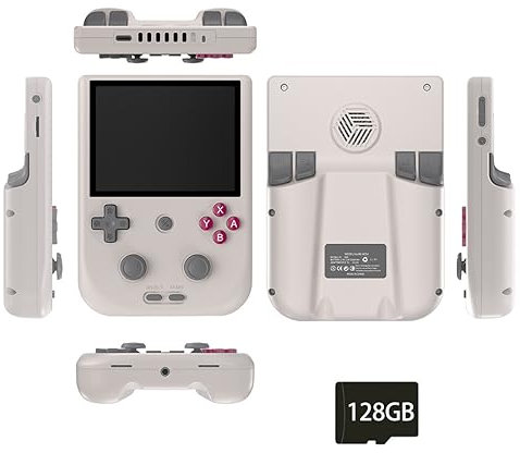 KANBUN RG405V - Consola de juegos portátil, 4+128G vertical Android Retro Consola de juegos portátil con tarjeta TF de 128G, pantalla táctil 4 IPS, 5500 mAh, consola de juegos de mano regalo para
