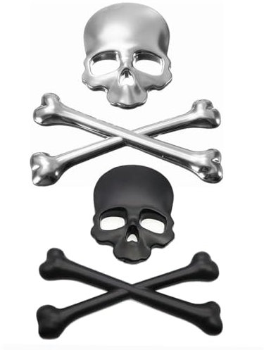 TNSRAY Decalcomania Teschio Metallico 3D - 2 Pezzi per Auto Moto, Cool Cranio Scheletro Crossbones, Personalità