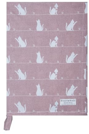 Krasilnikoff - Geschirrtuch Cat/Katze, 50 x 70cm, 100% Baumwolle (Dusty Rose)
