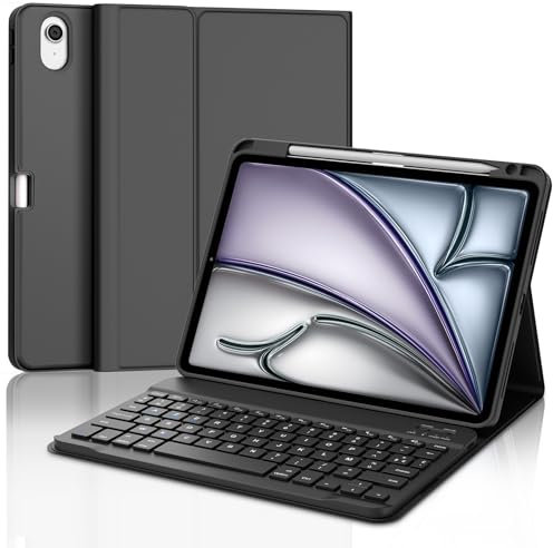 IVEOPPE Clavier pour iPad Air 11 Pouces M3/M2 (2025/2024), Étui Coque Clavier AZERTY Français Détachable sans Fil Bluetooth pour iPad Air 11 M2 2024/M3 2025 11 Pouces, Noir