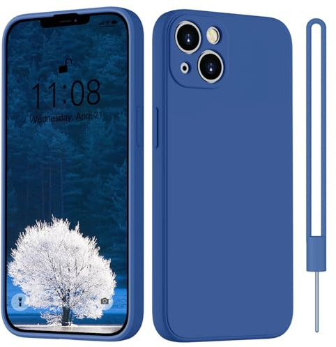 HGH für iPhone 13 Mini Hülle Silikon mit Lanyard, Königsblau | Handyhülle Dünne Rundumschutz mit Weichem Microfiber-Innenfutter Kratzfest Schutzhülle