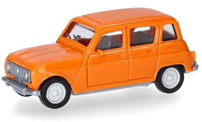 Herpa Modellauto Renault R4, Miniatur im Maßstab 1:87, Sammlerstück, Made in Germany, Modell aus Kunststoff, orange andalou