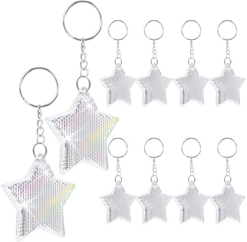 LAMEK 10 Stück Stern Anhänger Reflektor Weihnachtsstern Schlüsselanhänger Acryl Glücksbringer Weihnachten Geschenk Weihnachtsdeko für Kinder Rucksack Weihnachtsbaum Weihnachten