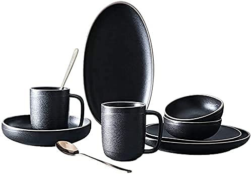 Juego de vajilla de cocina y comedor, 10 piezas de porcelana, juegos de platos de color sólido, cuencos/platos de cena/platillo/tazas, juego de vajilla simple europeo para uso diario