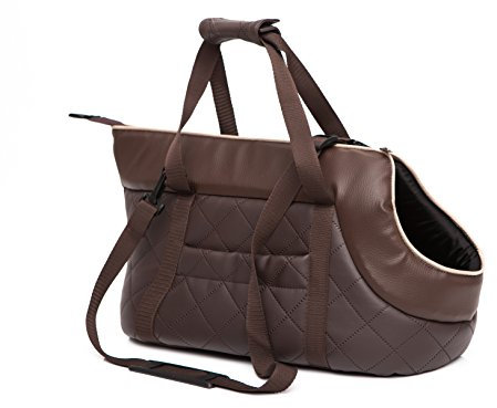 Hundetragetasche aus Kunstleder – Hundetransporttasche für kleine Hunde und Katzen bis 8 kg - praktische Transporttasche - Hundetasche - 30 x 58 x 32 cm - Braun