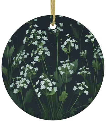 Fiori di campo bianchi Decorazione dell'albero di Natale Rotonda Ceramica Ornamenti Adatto per Capodanno Casa per raduni Decorare Ornamenti