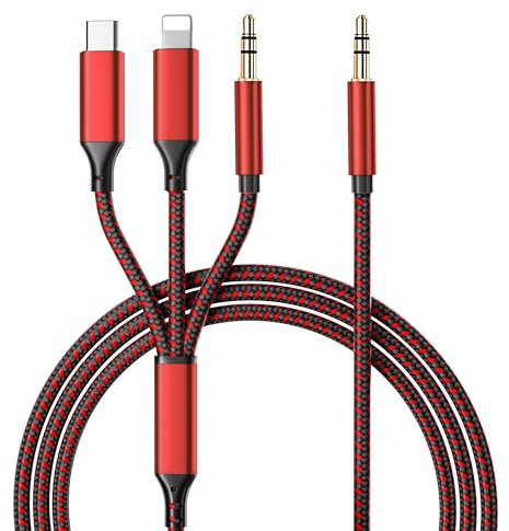 Aux Kabel Auto für iPhone/USB C/3.5mm, 3 in 1 3.5mm klinke auf USB C/iPhone/3.5 Multi Audio Kabel Aux Adapter zu USB C/iPhone für Auto Lautsprecher Kompatibel mit Lightning,iPhone 15 16, Samsung