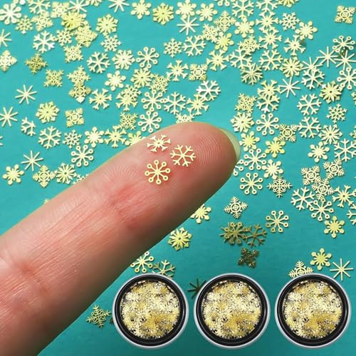 300 Stück Mini Schneeflocken Deko, Weihnachtsdeko Kleine Schneeflocke Sticker Mini-Glitzer Schneeflocken Aufkleber für Basteln Scrapbooking Weihnachtsdeko Tischdeko Winter Party (Gold)