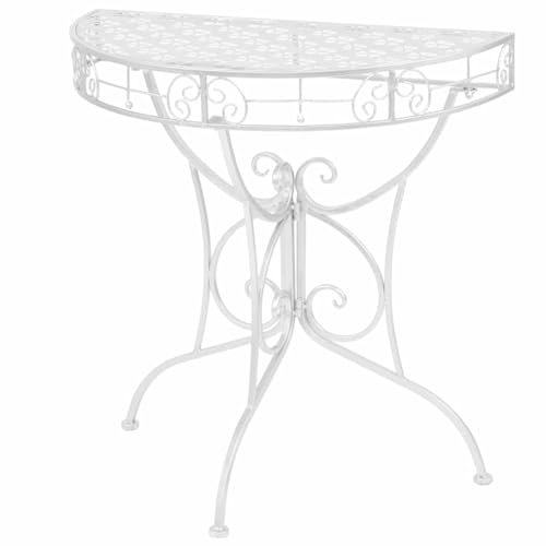 Homgoday Beistelltisch Vintage aus Metall, halbrund, 72 x 36 x 74 cm, Silber, moderner Wohnzimmertisch, Couchtisch, für Büro und Schlafzimmer