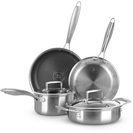 KASANOVA Batteria pentole Tri-ply, Set pentole e padelle in acciaio inox triplo strato, Pentole antiaderenti induzione e tutti i piani cottura, forno fino a 220 °C (6 pezzi)