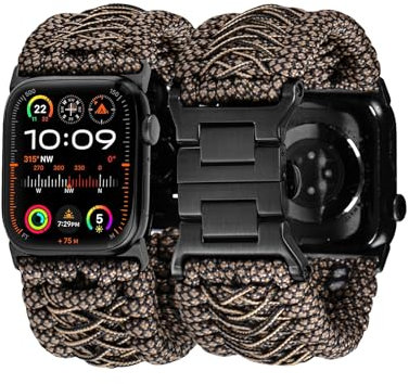 Tefeca Cinturino in paracord compatibile con Apple Watch Ultra 2/Ultra 49mm, Series 10 46mm, Series 9/8/7 45mm, SE2/SE/6/5/4 44mm e Series 3/2/1 42mm (Viper, M/L per 49/46/45/44/42mm)