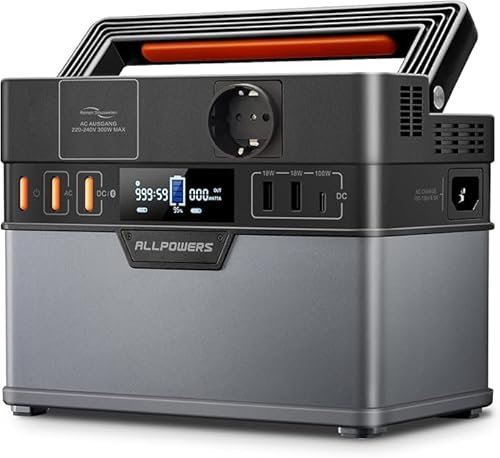 ALLPOWERS S300 Estación de energía portátil, batería de respaldo de 288 Wh,Salida 300W CA & 100W USB-C, función UPS ultra silenciosa de 30 db, Solar 1h Carga, Ideal para Camp, Viajes, RV y Emerg.