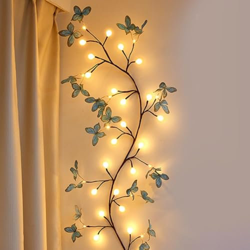 MUMQAQ Lighted Willow Vine 6FT, 36 LEDs Enchanted Willow Vine Lights with Butterfly Decoration Plug in, Vine Lights for Wall Chirstmas Holiday Fireplace Decor Vine Lights