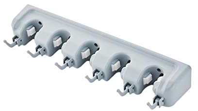 WATIIFUFU Multifunktionaler Mopphalter Wandregal Mit 5 Positionen Und 6 Haken Stabile Wandmontage rutschfest Mit Schrauben Für Küche Garten Garage Waschküche