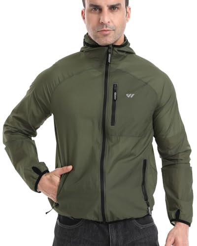 Wulibike Windbreaker Herren Fahrrad Windjacke Ultraleicht Packbare Softshell Fahrradjacke Sommer Laufjacke Unisex Olivgrün A4=L