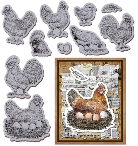 GLOBLELAND Hühner Cling Stamps 8.7X7 Henne Hahn Haftstempel Eier EVA Gummi Stempel Für Die Kartengestaltung Fotoalbum Papierbasteldekor DIY Scrapbooking