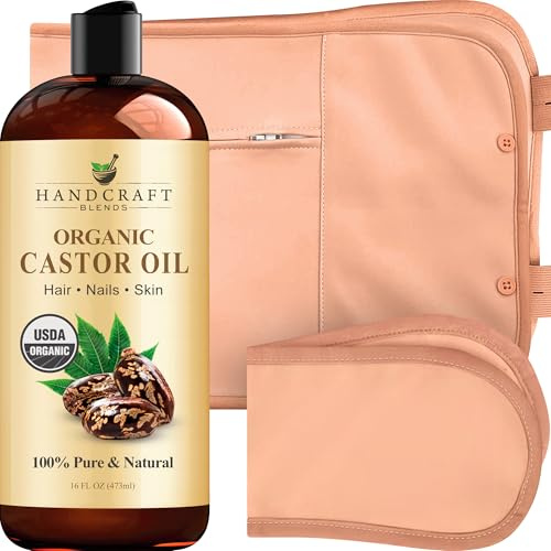 Handcraft Blends Castor Oil Pack Wrap | Organic Castor Oil 473 ml | Reusable Wraps | Durable Comfortable Pack Wraps | Adjustable Elastic Straps | Neck and Stomach