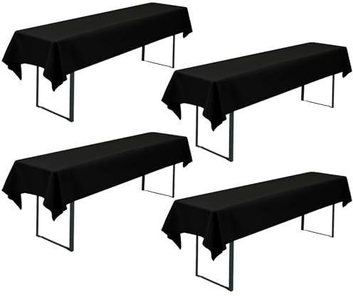 FXKS 4 Bier Tischdecken für Rechteck Tische,Schwarz,110x260 cm | Polyester Tischdecke, Waschbare und Langlebige Tischdecke Tischdeckes für Garten Partys Geburtstagsfeier oder Grill