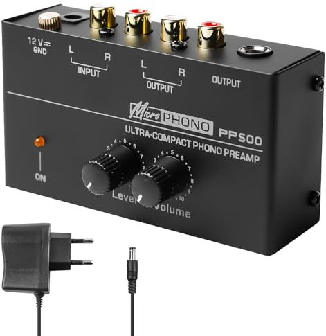 Phono Vorverstärker Plattenspieler, Plattenspieler Schwarz Stereo-Verstärker mit MM Abtast Systemen, Phono Preamp für Plattenspieler, Verstärker Stereo mit Pegel, RCA Input & Output