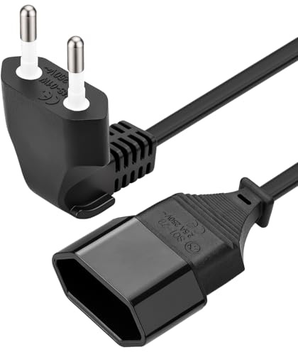 ZBLZGP EU Power Extension Cable 2-Prong European EU Male to Female Power Extension Cord Port Saver Extender Power Cord for TV PS3 PS4 PS5 Printer Monitor (Elbow to Straight, 2 Pack, 0.6M/1.97FT)
