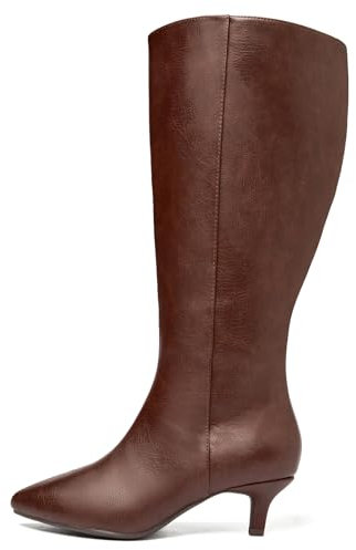 Ruiee Damen Extra Wide Calf Knee High Boots Stiletto Heeled True Wide Wide Plus Size Knee High Boot Comfort Pointed Toe Tall Long Boots for Women, Braun PU 371, 10.5 X-Wide