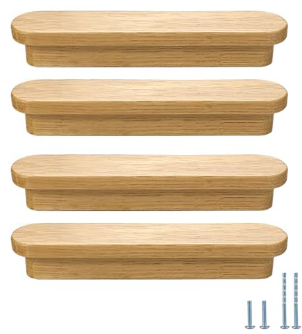 Evionlin 6 Stk. Eiche 12,8 cm verbreiterte Holzgriffe für Schranktüren, Kleiderschrank, Schubladen (Abstand Mitte zu Mitte 9,65 cm)