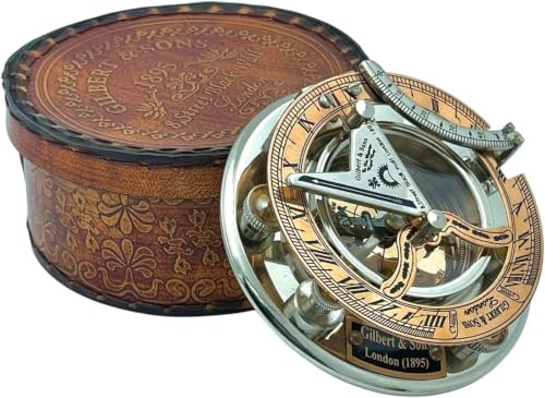 WOANIN Antique Brass & Copper Sundial Compass silver Clock in Box Gift Sun Clock Ship Replica Watch Anniversary Sundial Compass Gift for Him or Her