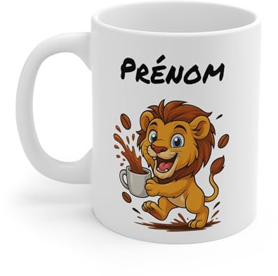 Teecustom Mug Hérisson Personnalisé – Tasse Café Mignonne et Énergique avec Prénom – Cadeau Original (Lion)